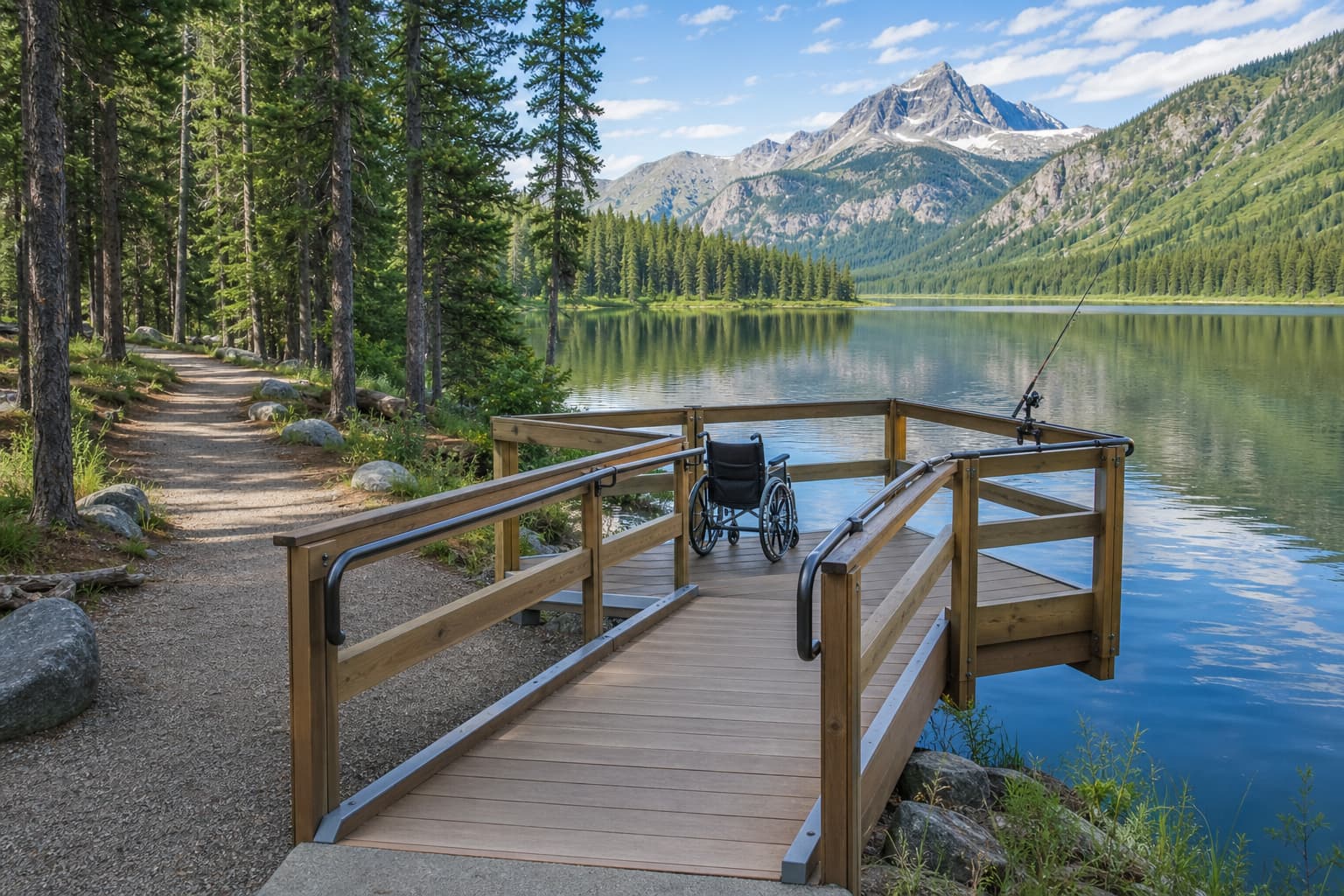 Plateforme de pêche accessible au bord d